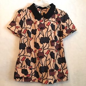 MARNI Italian Floral Short Sleeve Top W/ Collar M